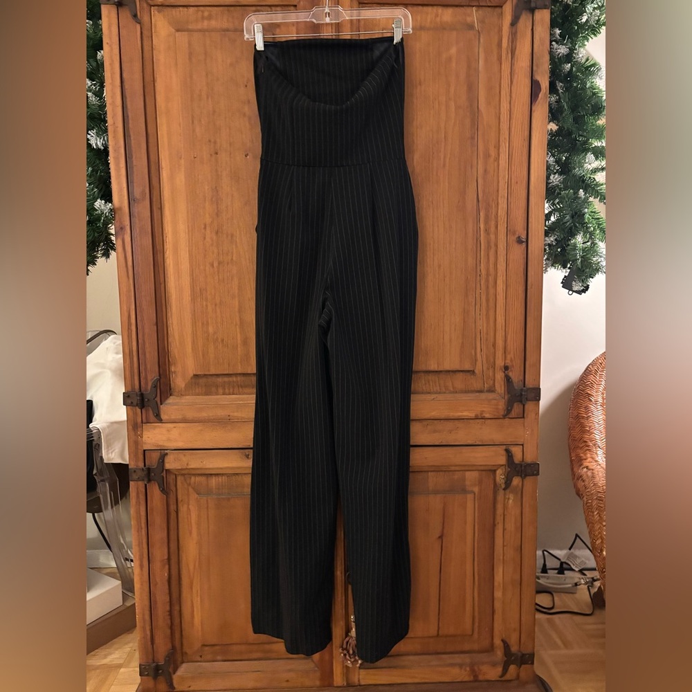 Anthropologie Maeve Dark Navy-Gray Pinstripe Jumpsuit - Picture 4 of 15